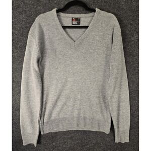 Robert Bruce Mens V Neck Sweater Light Grey Ribbed Knit Pullover Size M